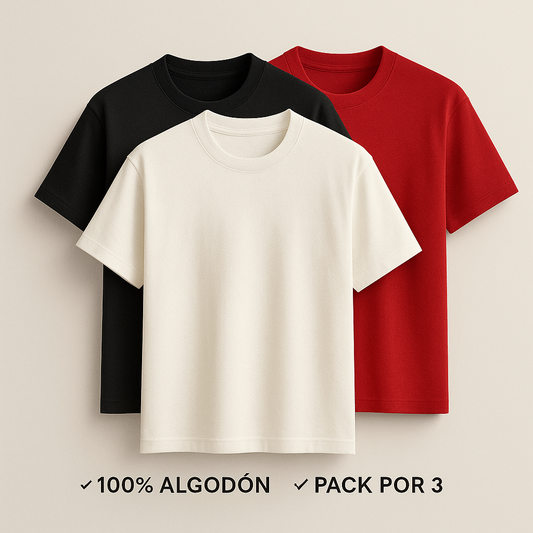 PACK X 3 CAMISETAS BÁSICA 100% ALGODÓN